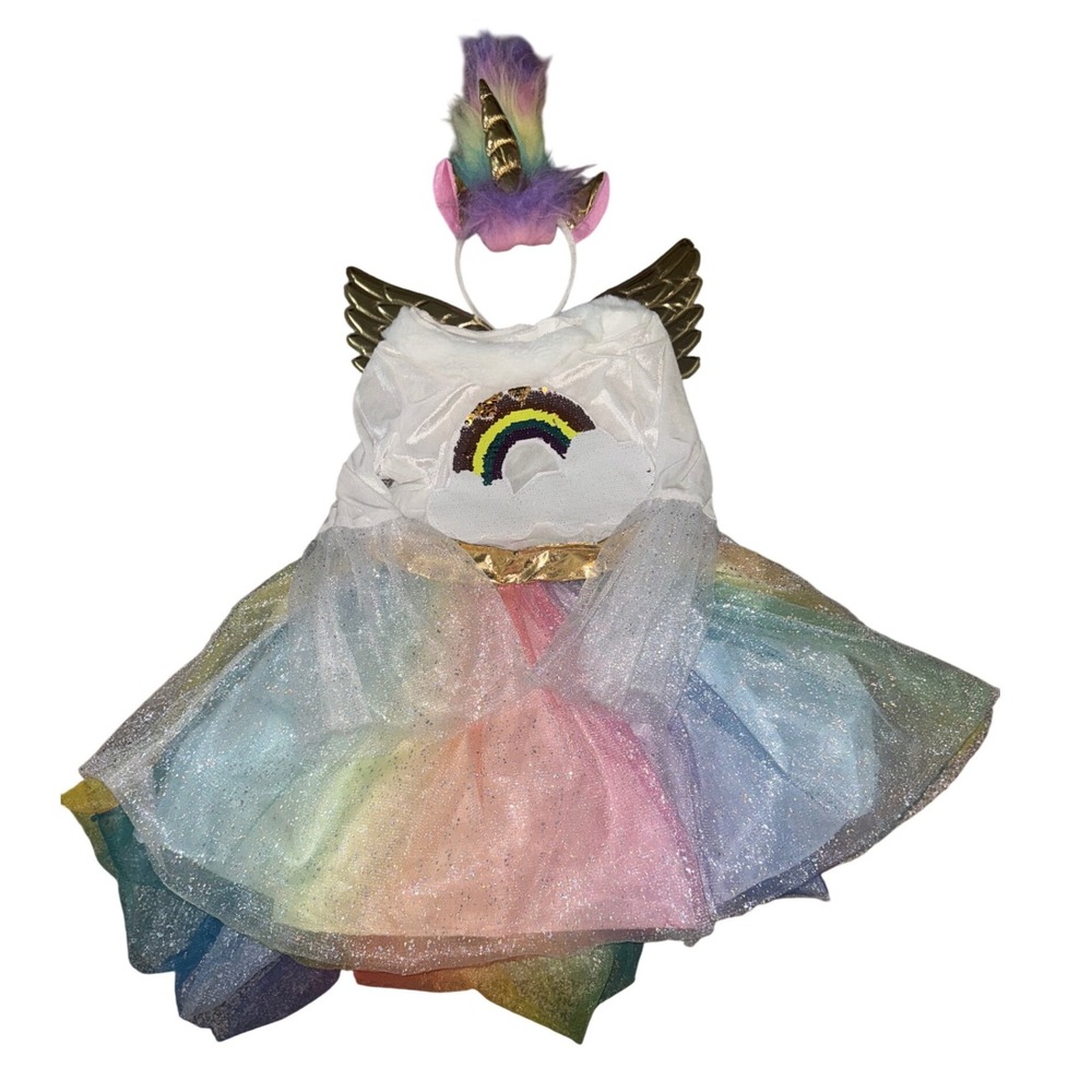 Target Unicorn Princess Costume Kids Small Rainbow Gold Wings Sequin Good